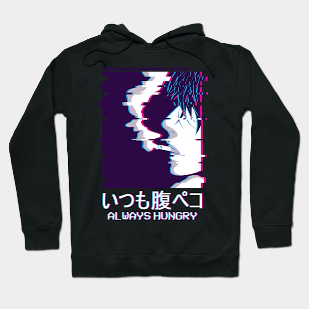 Always Hungry Smoking Anime Boy Vaporwave Hoodie by Alex21